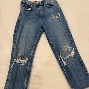 Zara CAPRI Blue Boyfriend Jeans with Distressed Details